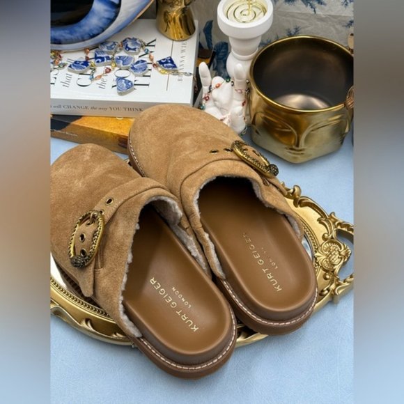 🆕 KURT GEIGER LONDON 🧿 NWOB Mayfair Casual Flat Mule, Medium Beige - Picture 8 of 13